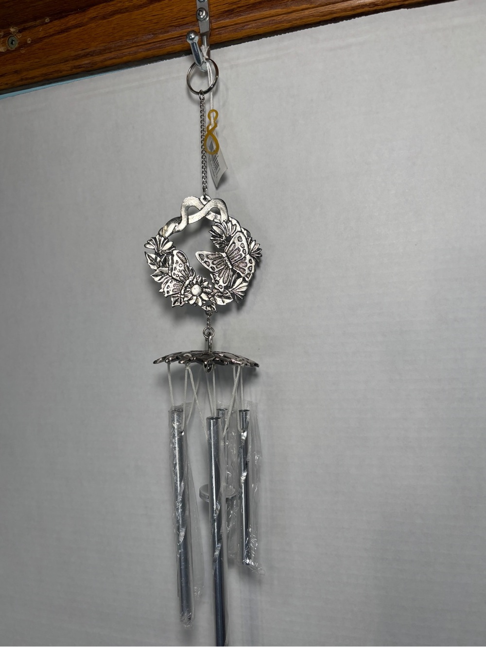 Wind Chime Pewter Silver Butterfly Floral Musical Wind Chime Garden Decor